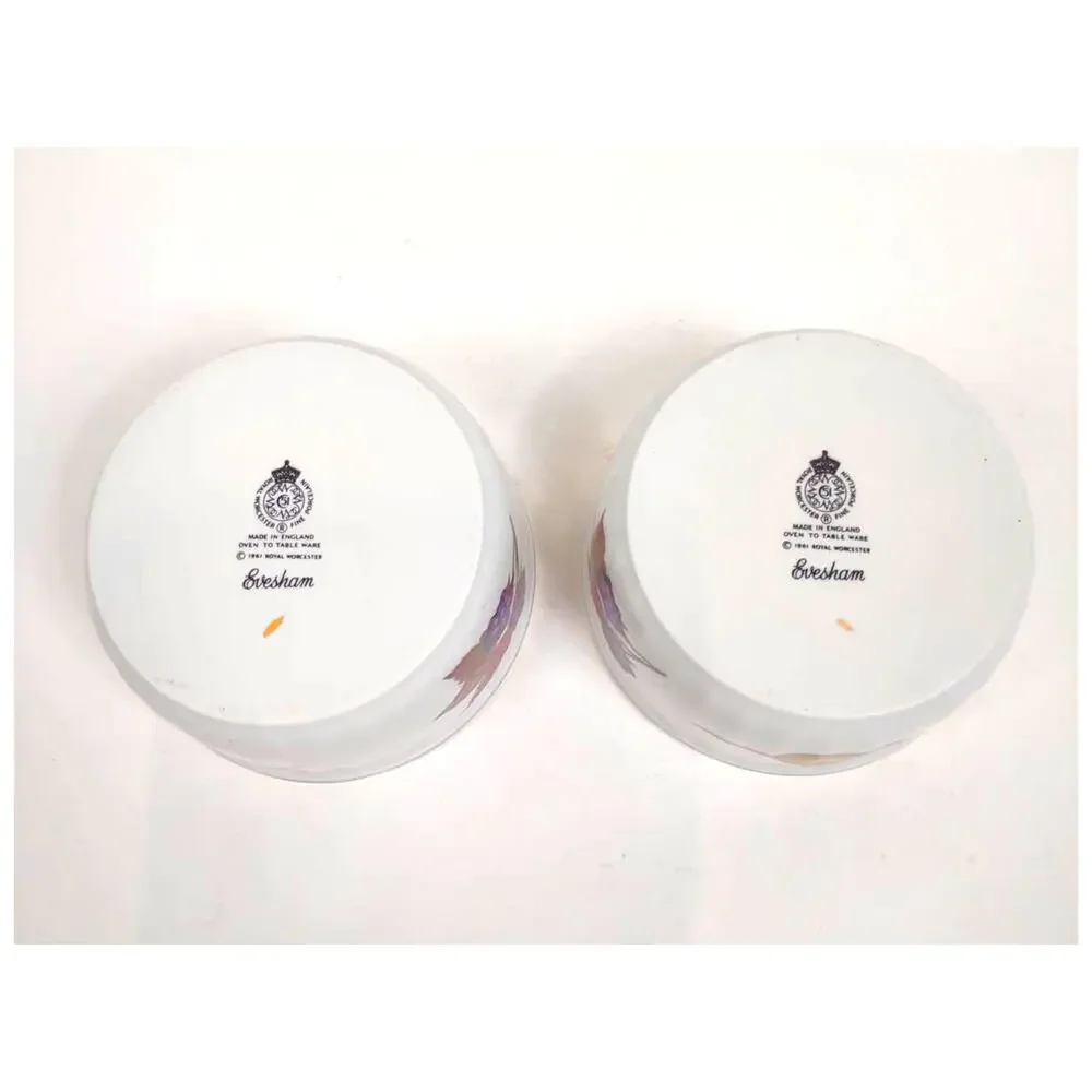 2 Vintage Royal Worcester Evesham Gold Ramekin Dishes Porcelain Berry Olive 60s